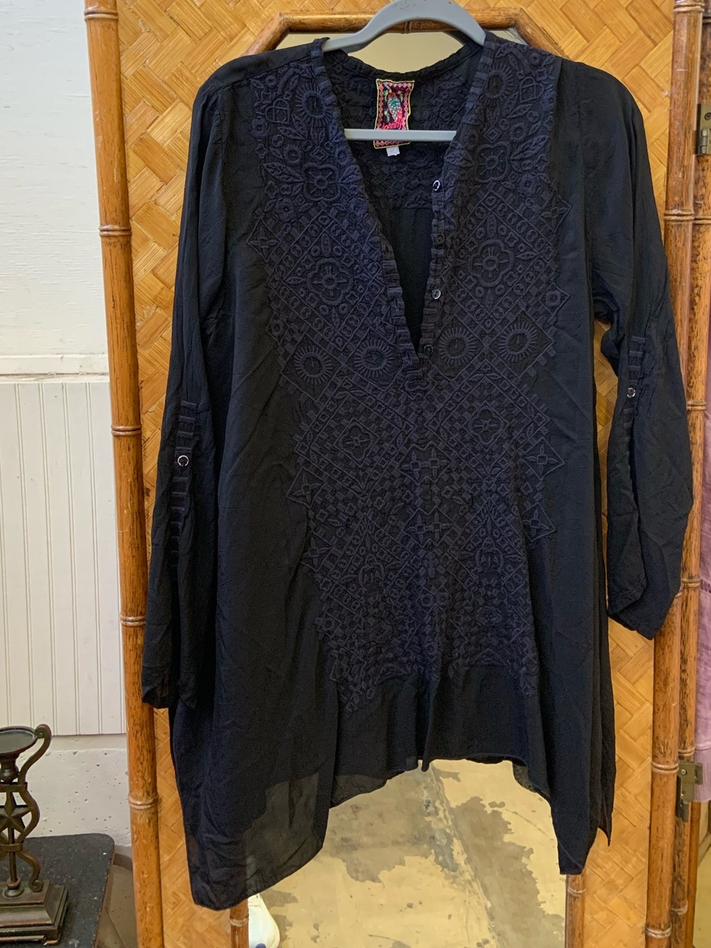 Johnny Was Black Embroidered Long-Sleeve Tunic